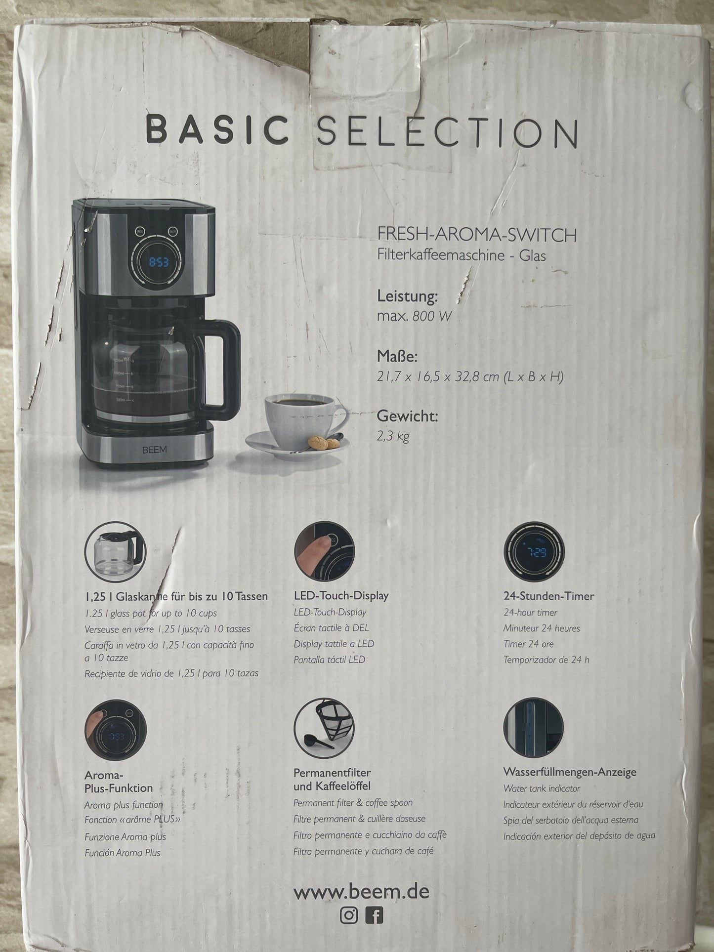 BEEM Filterkaffeemaschine - Glas 1,25 Liter und 800W